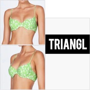 NWT Triangl Saria Spring floral green ruched bikini top size Small